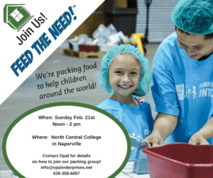 Opal’s packing food for children around the world! Join Us Feb 21st!