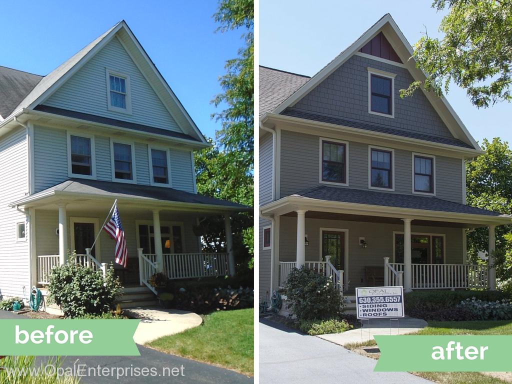 Before & After exterior renovation by Opal Enterprises in Batavia Illinois #OpalCurbAppeal