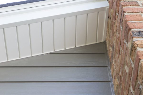 James Hardie Aged Pewter siding & new soffit