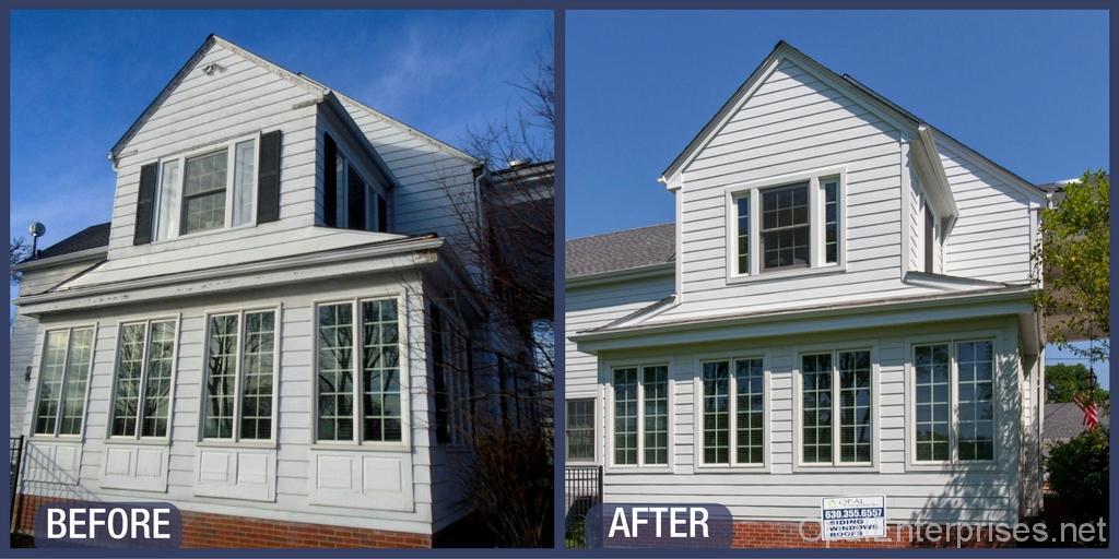 Before & After Arctic White James Hardie Siding installation in Clarendon Hills