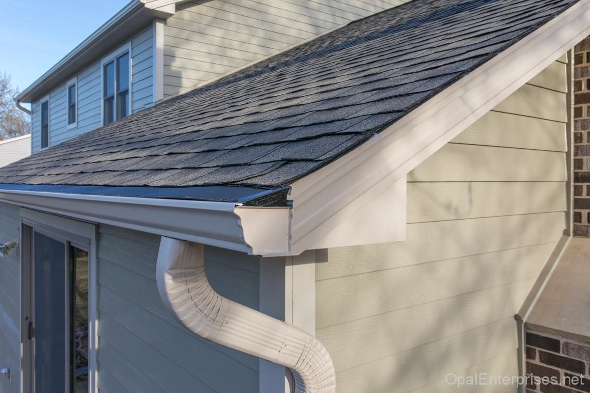 GAF Timbertex HD roofing shingles with Raindrop gutter guards