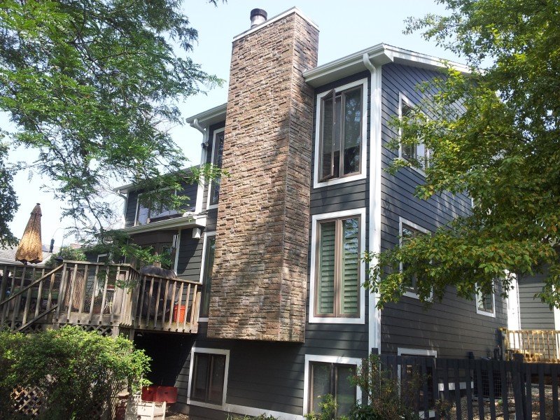 james hardie siding iron gray & versetta stone chimney