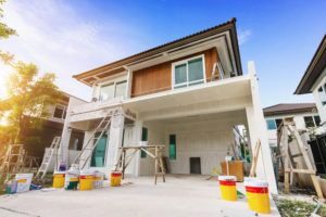 A home undergoes exterior remodeling