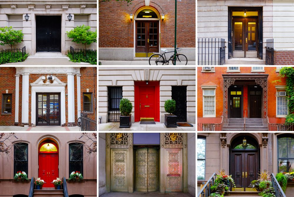 collage of various entry doors