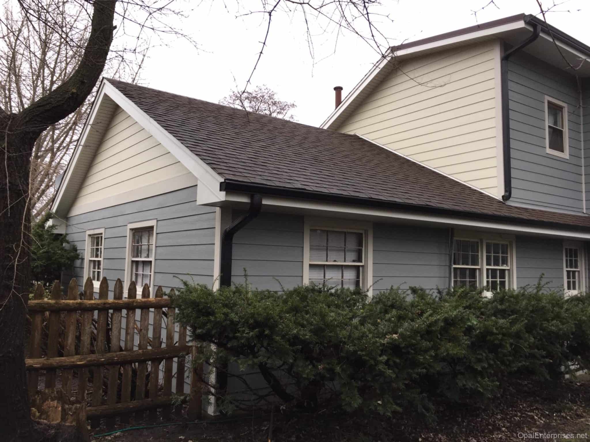 James Hardie Gray Slate with Navajo Beige siding installation in Downers Grove