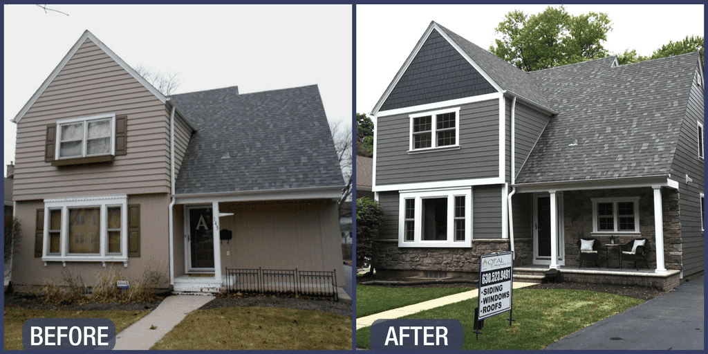 Before and After new windows and siding in Aurora IL