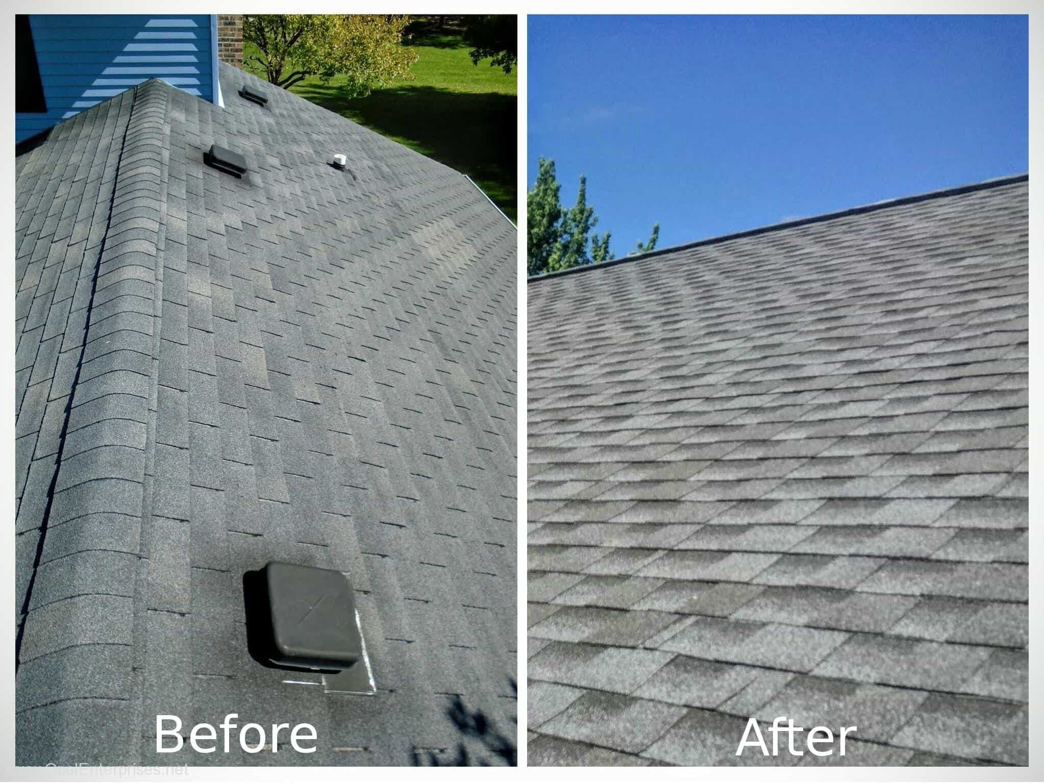 Before and After New Roof with GAF Pewter Gray Shingles