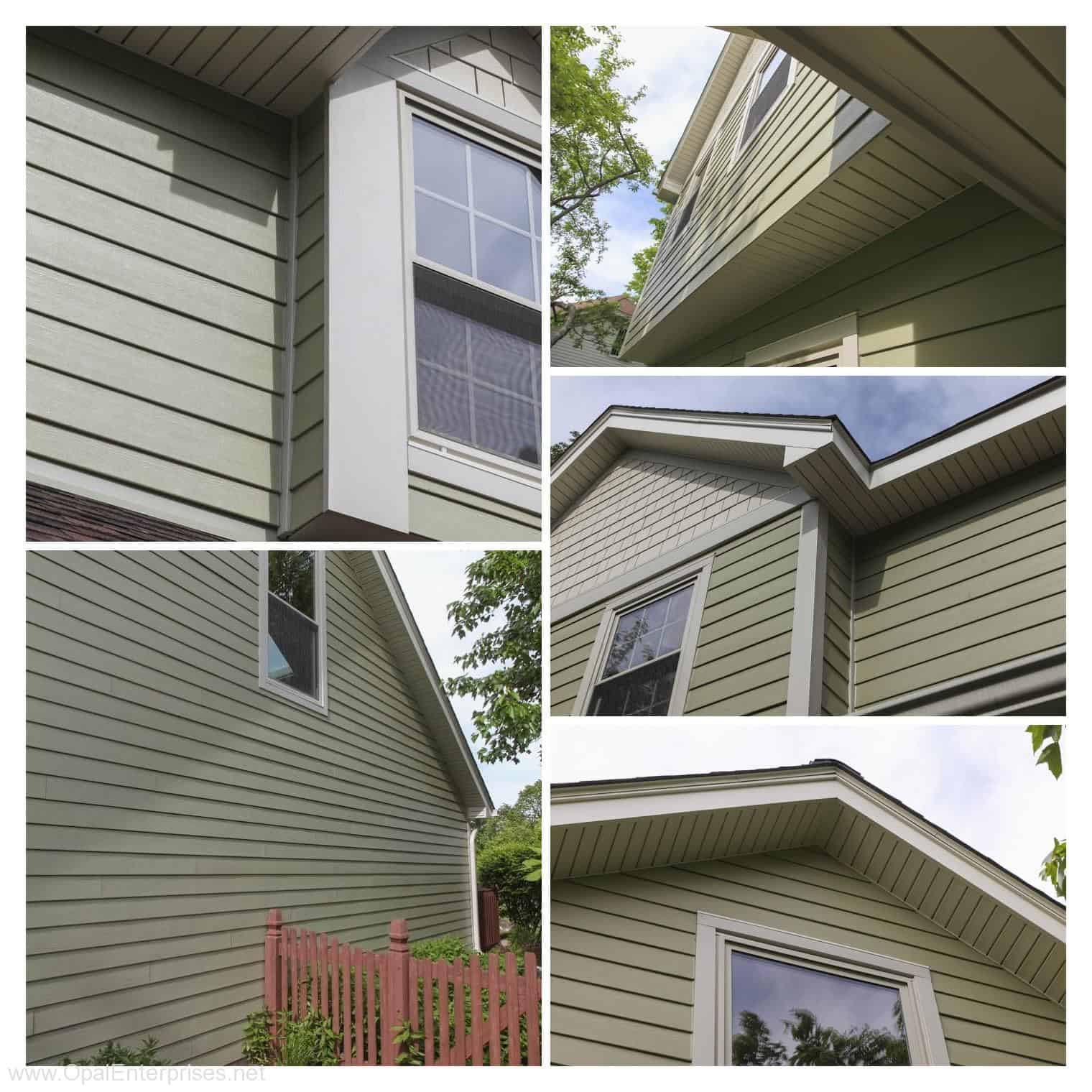 New Siding in Naperville installed by Opal Enterprises. James Hardie Siding in Heathered Moss with Hardie Shake in Navajo Beige