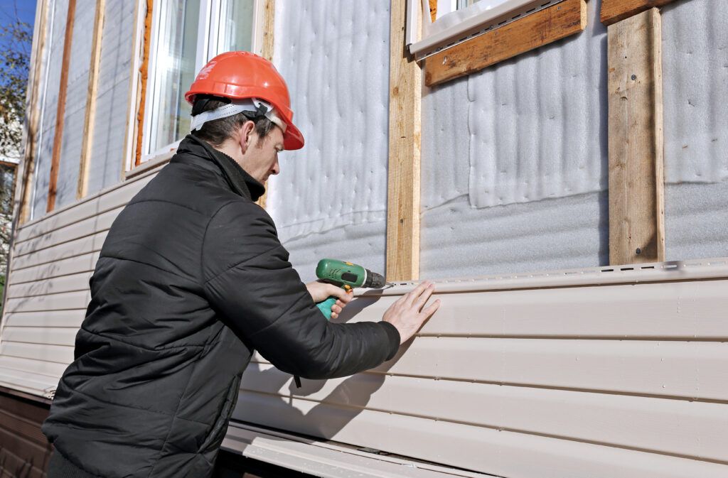 Siding contractor installing fiber cement siding